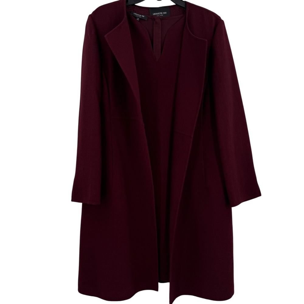 Lafayette 148 NY Russo Longline Wool Coat and Dress in Burgundy‎ Maroon Size 10